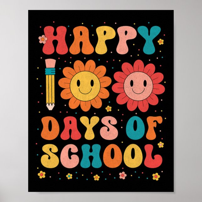 Poster Groovy Happy, 100 Dias De Professora Do 100º Dia (Frente)