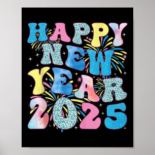 Poster Groovy Hello New Year 2025 Family Matching Celebra