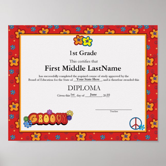 Poster Groovy Homeschooler Diploma (Frente)