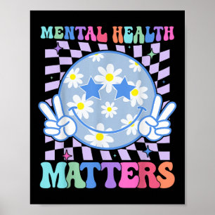 Poster Groovy Mental Health S Flor Autismo Sorria Face