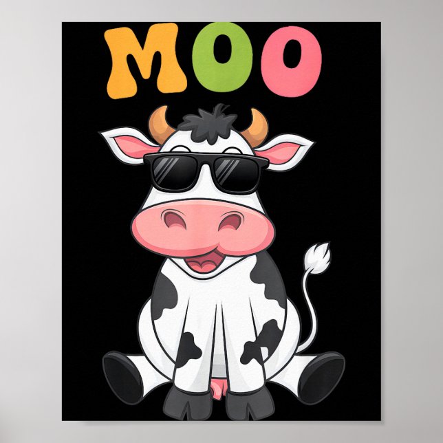 Poster Groovy Moo Cow - Funny Farmer Cow Men Women Kids B (Frente)