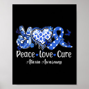 Poster Groovy Peace Love Cure Blue Ribbon Ataxia Awarenes