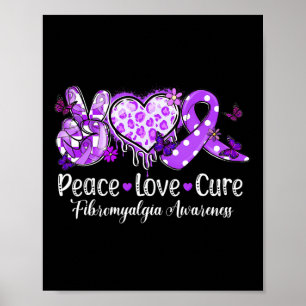 Poster Groovy Peace Love Cure Purple Ribbon Fibromialgia