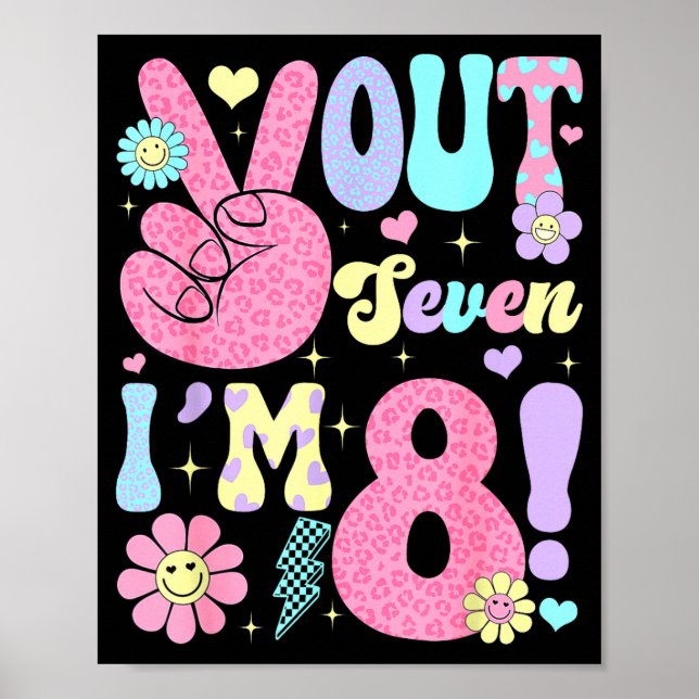 Poster Groovy Peace Out Seven I'm 8 Years Old 8th Birthda (Frente)