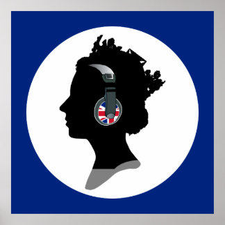 POSTER GROOVY RAINHA ELIZABETH COM FONES DE OUVIDO DJ