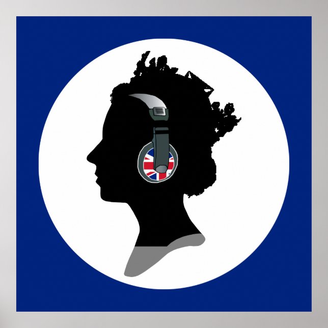 POSTER GROOVY RAINHA ELIZABETH COM FONES DE OUVIDO DJ (Frente)