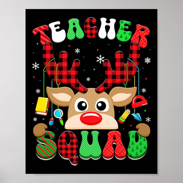 Poster Groovy Reindeer Professora Na Praça de Natal (Frente)