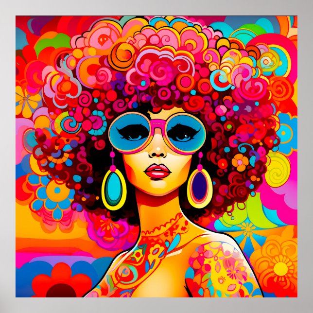 Poster Groovy Retro Chic Afro Floral Pop Art (Frente)