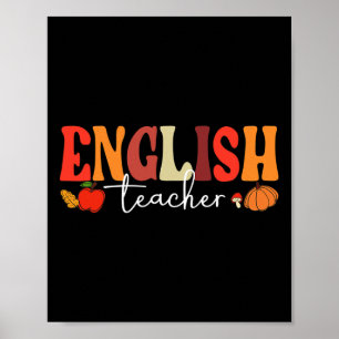 Poster Groovy Retro English Teacher Fall Vibes Autumn Tha