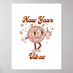 Poster Groovy Retro New Year Vibes Party Celebration 2025
