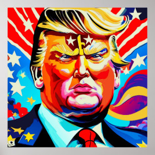 Poster Groovy Retro Superherói Donald Trump Retrato