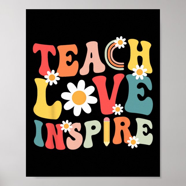 Poster Groovy Retro Teach Love Inspira De Volta Ao Chá Da (Frente)