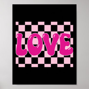 Poster Groovy Retro Xadrez Coração Amor Retro Amor Valen