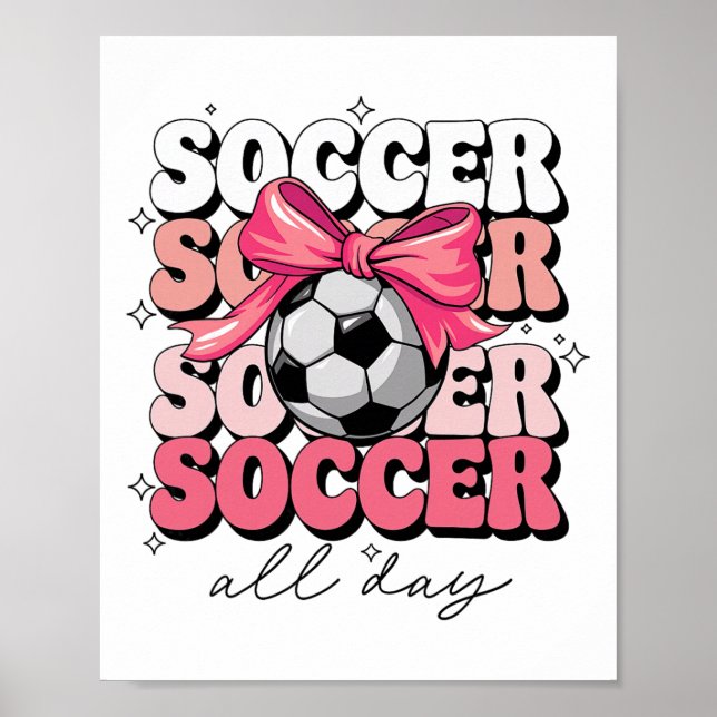 Poster Groovy Soccer Coquette Bow Girls Women Soccer All  (Frente)