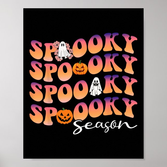 Poster Groovy Spooky Season Pumpkin fofo Halloween (Frente)