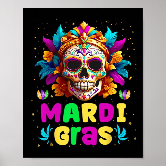 Poster Groovy Sugar Skull Jester Figurume Mardi Gras Men  (Frente)