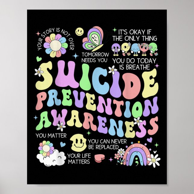 Poster Groovy Suicida Prevenção Consciência da saúde ment (Frente)