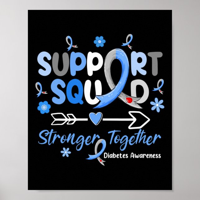 Poster Groovy Support Squad Blue Ribbon Diabetes Awarenes (Frente)