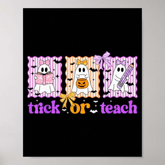 Poster Groovy Teacher Halloween Trick Or Teach Ghost Men  (Frente)