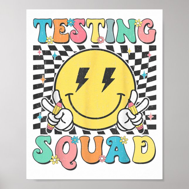 Poster Groovy Test Day Testing Squad Motivation Teacher S (Frente)