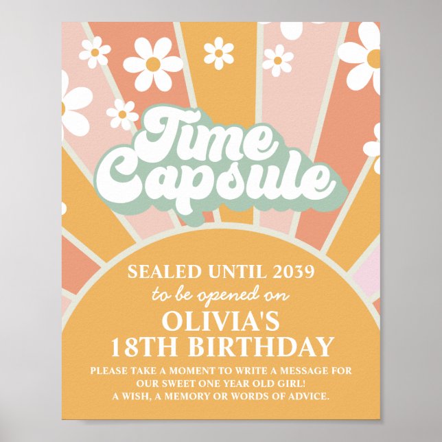 Poster Groovy Um Aniversário Ensolarado Cápsula do Tempo (Frente)