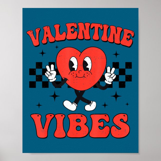 Poster Groovy Valentine Vibes Heart Peace Valentines Day  (Frente)
