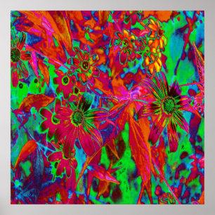 Poster Groovy Vermelho e Verde Psicodélico