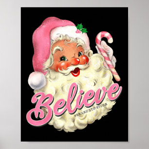 Poster Groovy Vintage Rosa Papai Noel Acredita no Natal