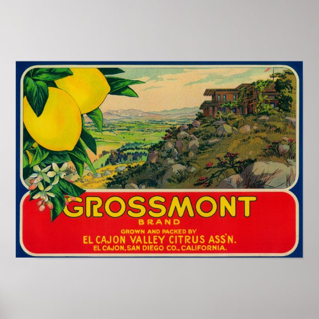 Pôster Grossmont Lemon LabelEl Cajon, CA (Frente)