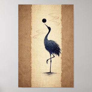 Poster Grou Japonês Arte de Papel Washi Zen Ilustração