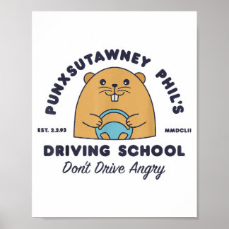 Poster Groundhog Driving School Funny Men Women Retro Rod