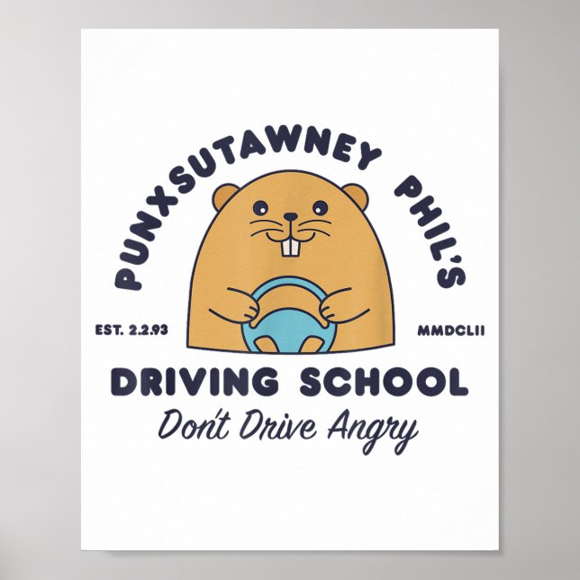 Poster Groundhog Driving School Funny Men Women Retro Rod (Frente)