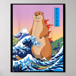 Poster Groundhogzilla Engraçado Japonês Grande Onda Anime