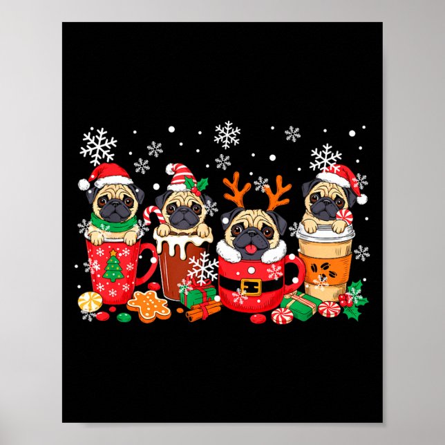 Poster Group Santa Reindeer Pugs In Coffee C Christmas  (Frente)