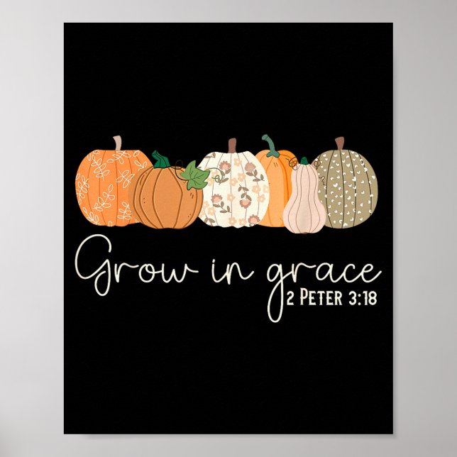 Poster Grow In Grace Pumpkins Fall Thanksgiving Christian (Frente)