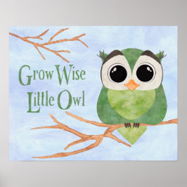 Poster Grow Wise Little Owl Watercolor Effects