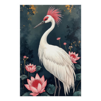 Pôster Grua Branca Japonesa Bonita