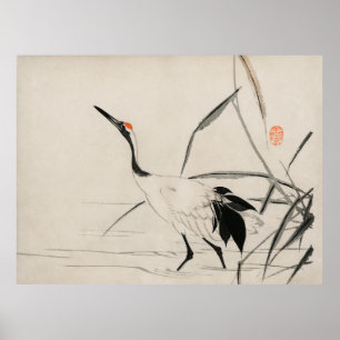 Poster grua japonesa por Mochizuki Gyokusen (1891)