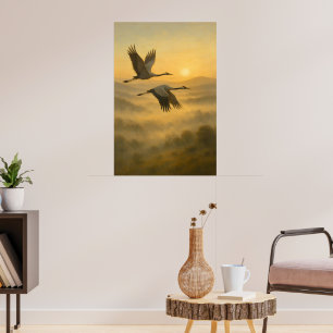 Poster Gruas Voadoras ao Pôr do Sol – Arte de Parede da N