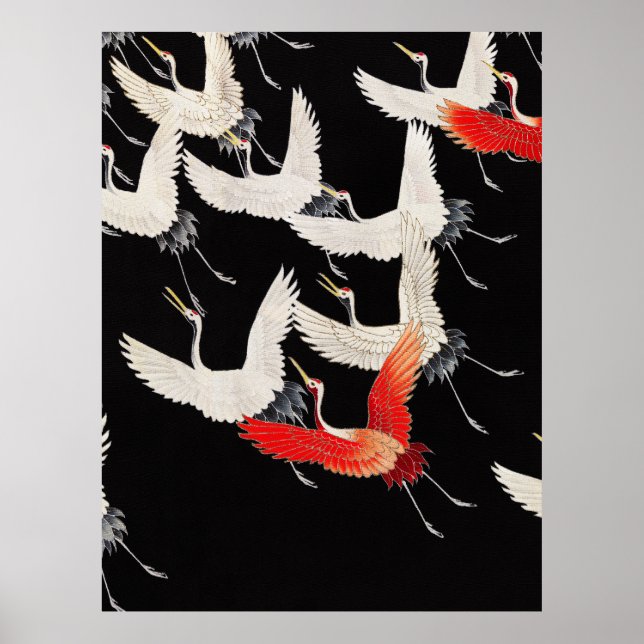 Poster Gruas voadoras japonesas Kimono Art (Frente)