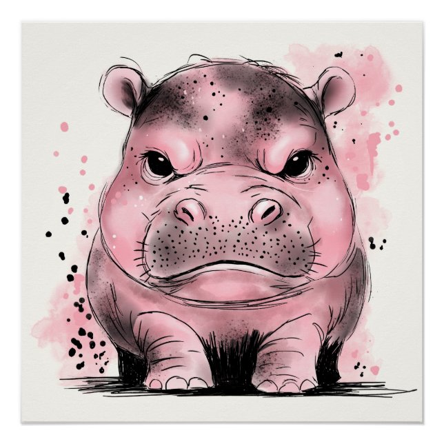 Pôster Grumpy Baby Hippo (Frente)