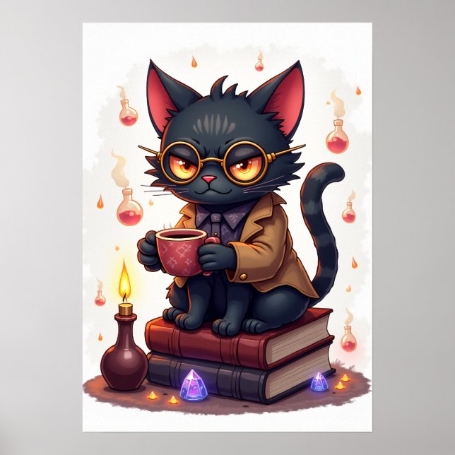 Poster Grumpy Cat Dark Academia Reader Bookworm Gothic Li (Frente)