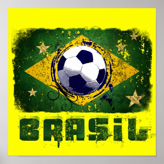 Pôster Grunge 2014, bandeira mundial de xícara de futebol (Frente)