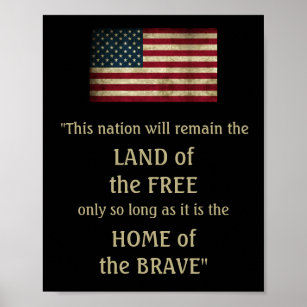 Poster Grunge Flag Home of The Brave Freedom Quote