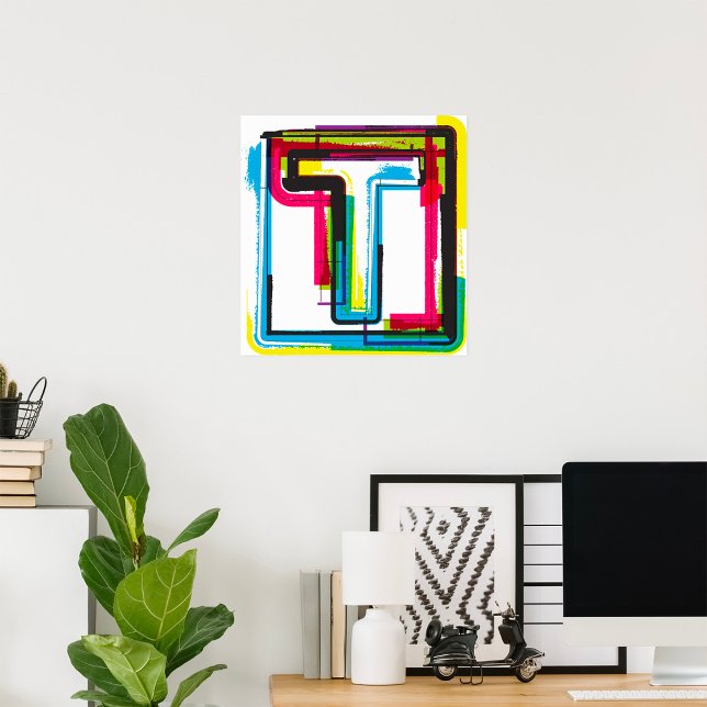 Poster Grunge - Letra T Negrito Tipografia Urbana Colorid (Criador carregado)