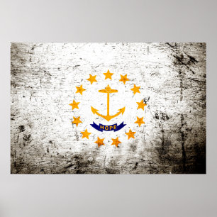 Pôster Grunge preto Rhode - bandeira do estado de ilha