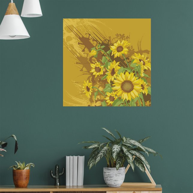 Poster Grunge Sunflower Art Bold Rustic Yellow Floral (Criador carregado)