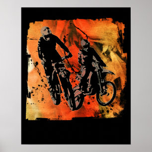Poster Grunge vermelho e alaranjado do duo de Dirtbiker