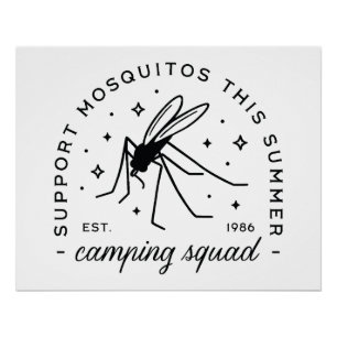 Pôster Grupo de acampamento mosquito engraçado viagem de