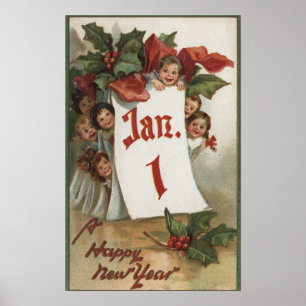 Pôster Grupo de miúdos que escondem atrás do calendári